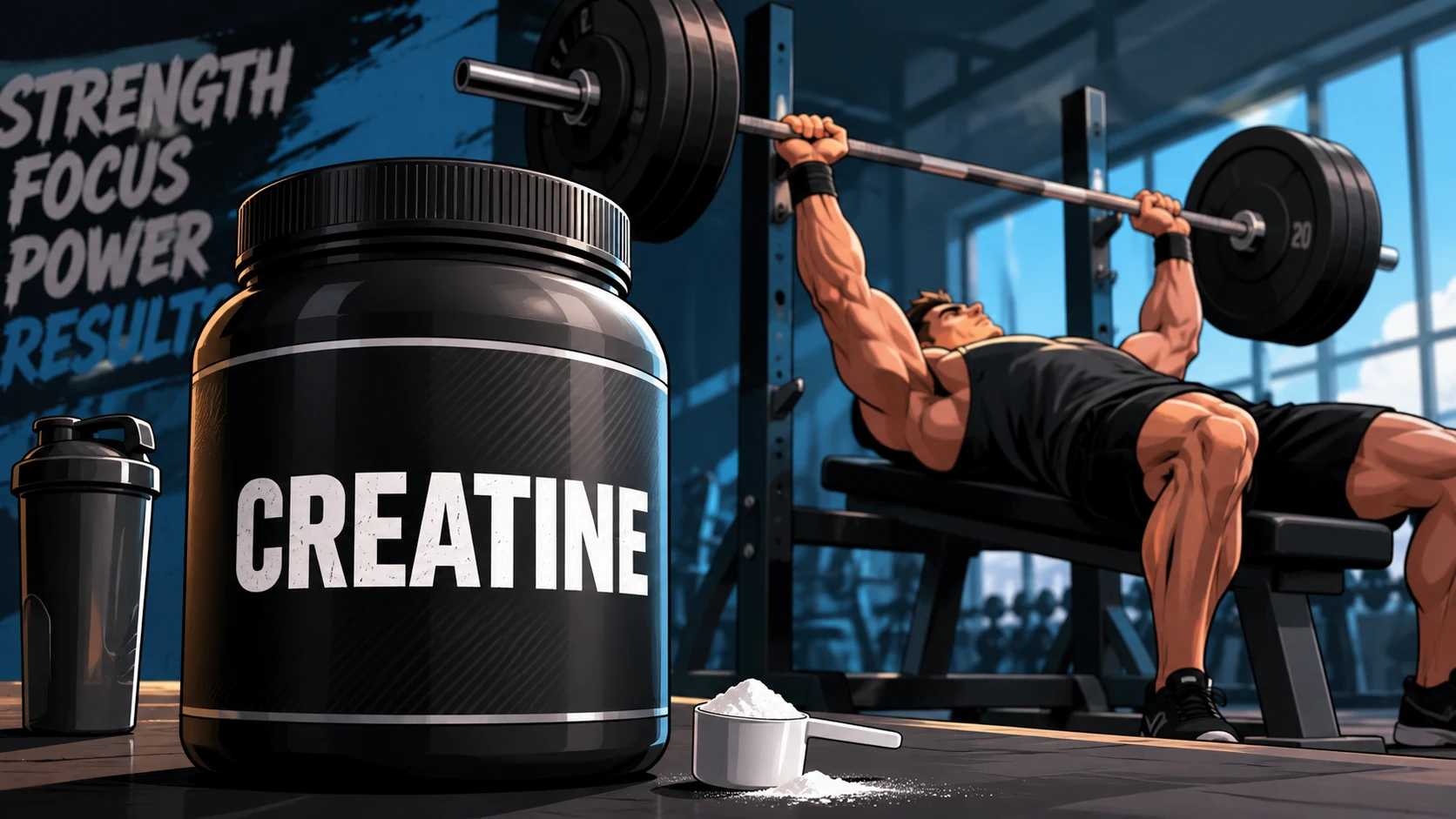 Creatine supplement en benchpress
